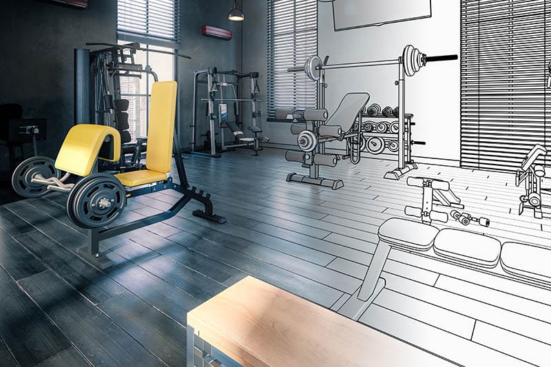 body building center with exercise machines integrated inside a